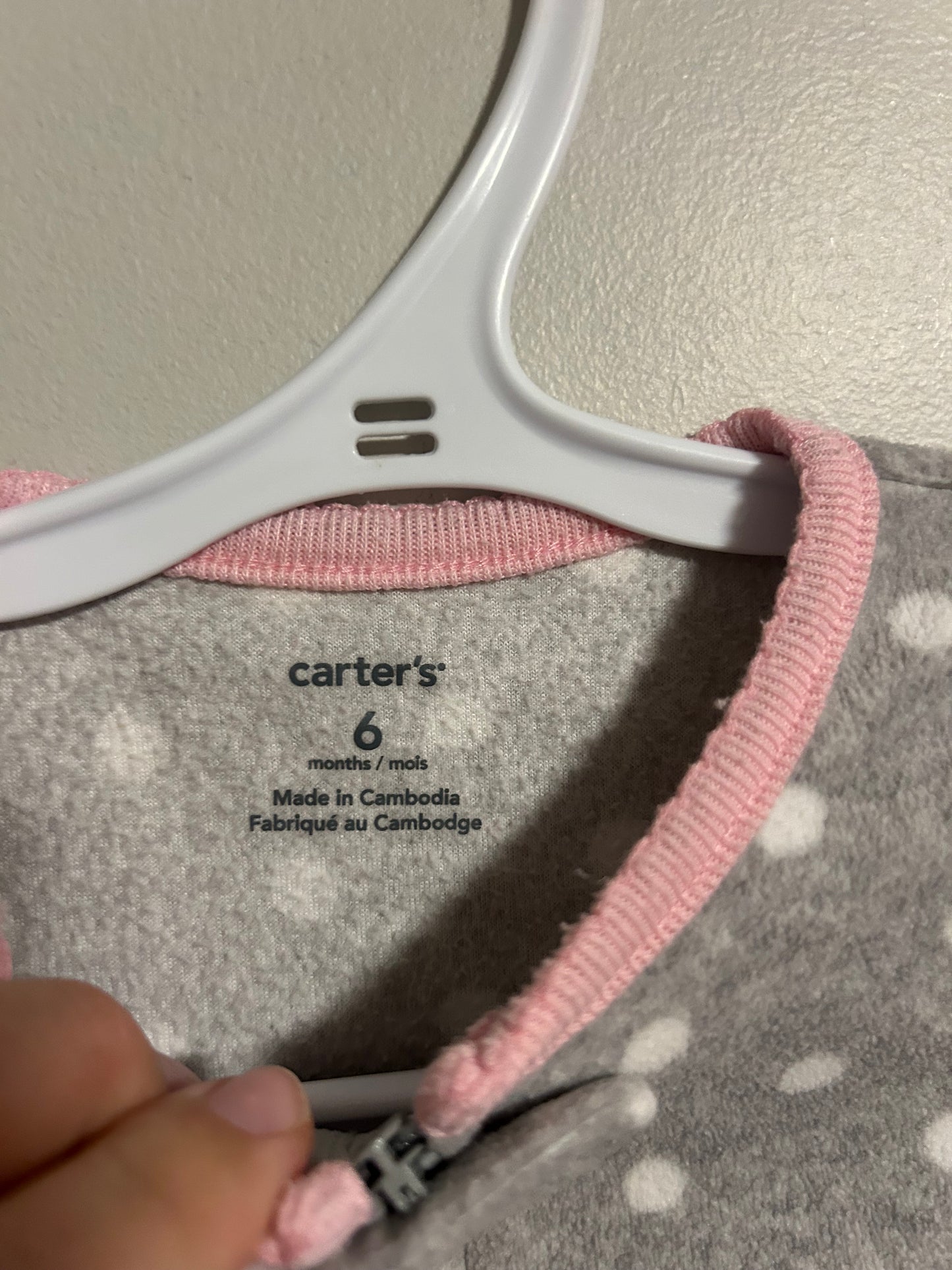 Carters 6m grey polka dot dog fleece sleeper