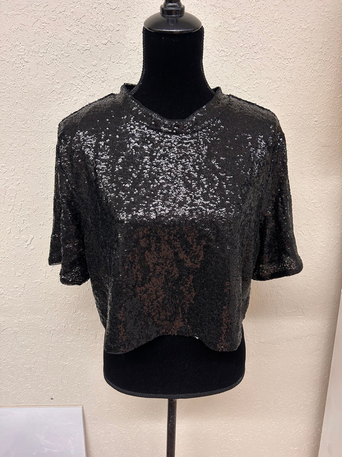 H&M large black sequin crop top