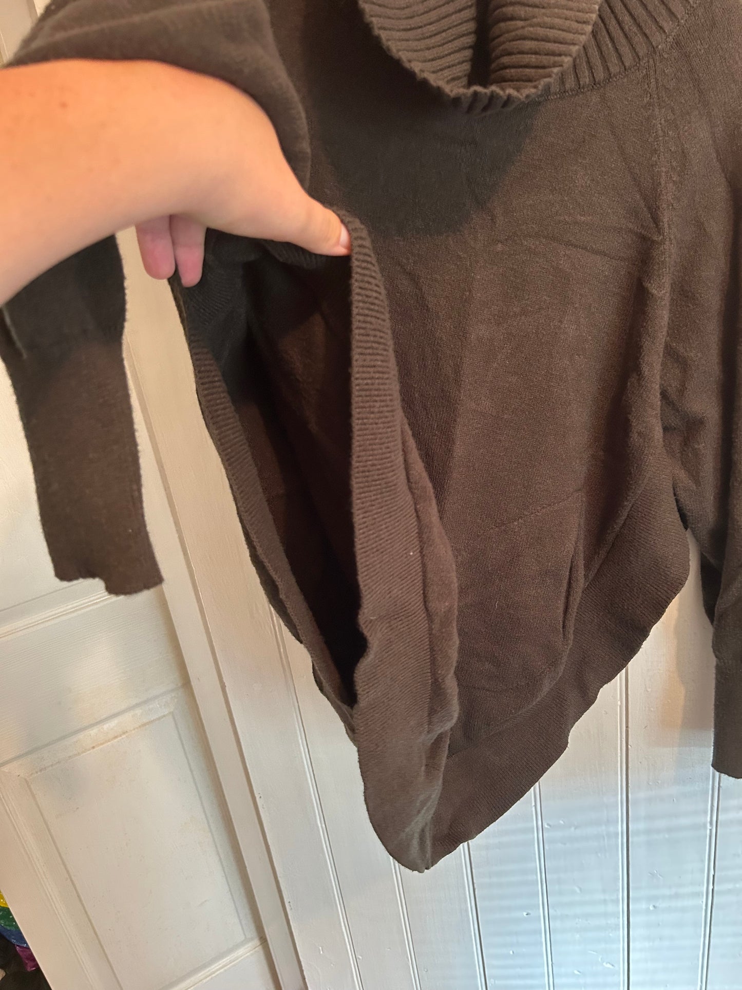 Charlie B small dark green-brown cowl neck round hem sweater