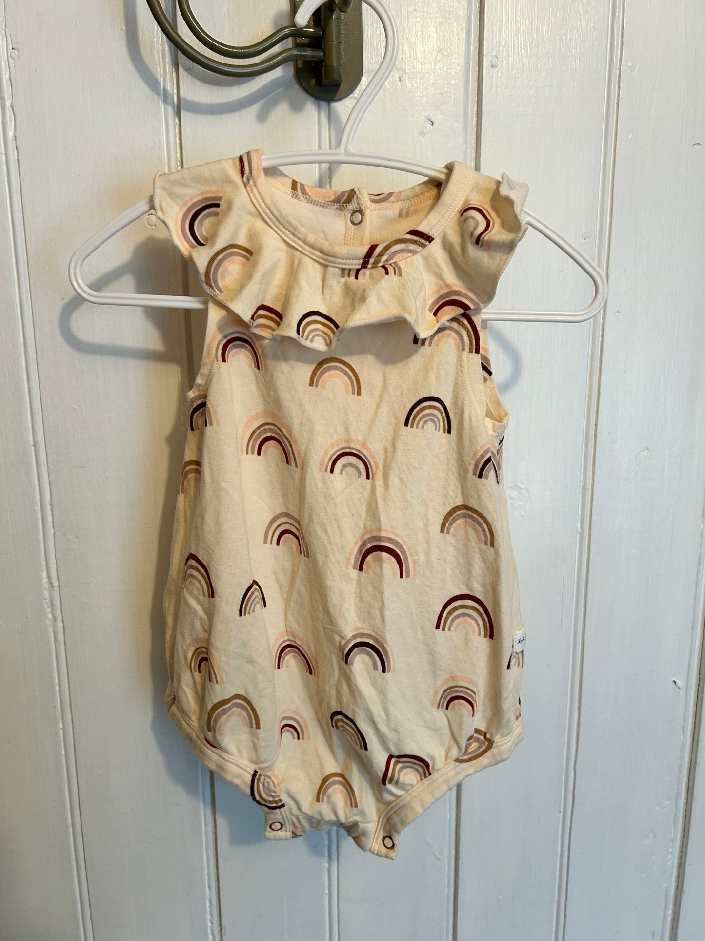 Loulou lollipop bamboo 3/6m tan rainbow romper
