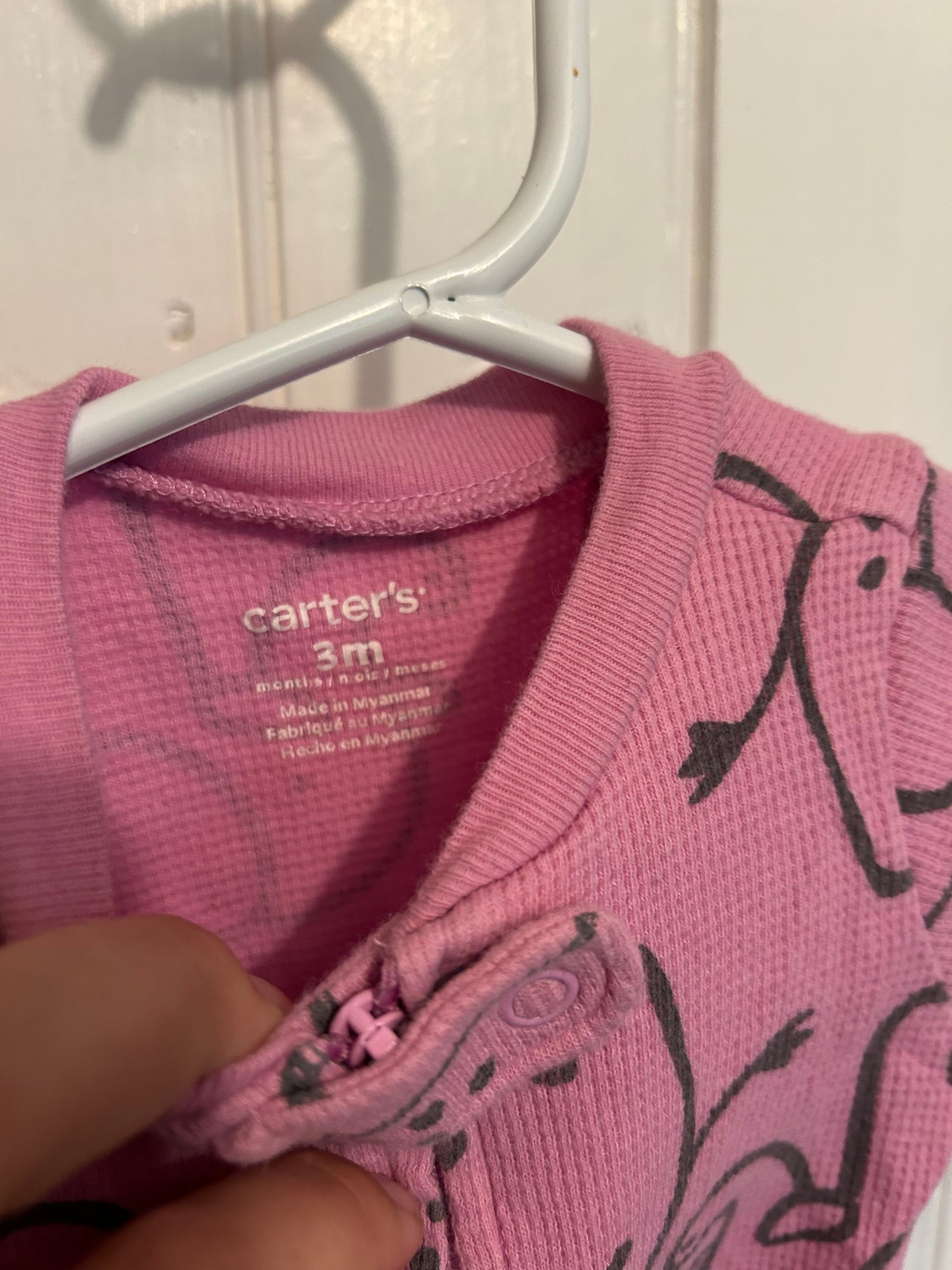 Carters 3m pink elephant waffle knit sleeper