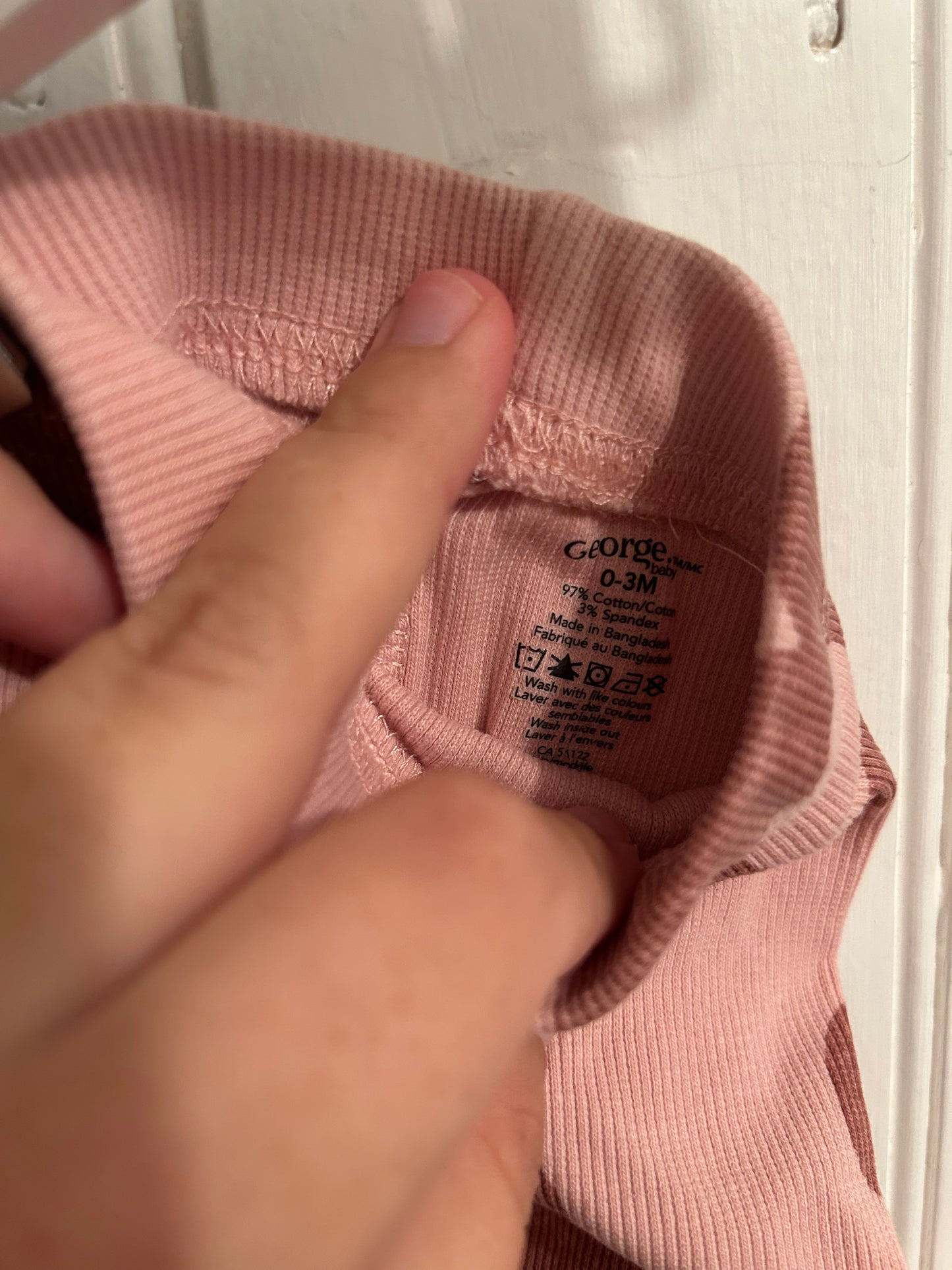 George 0/3m pink floral ribbed pants