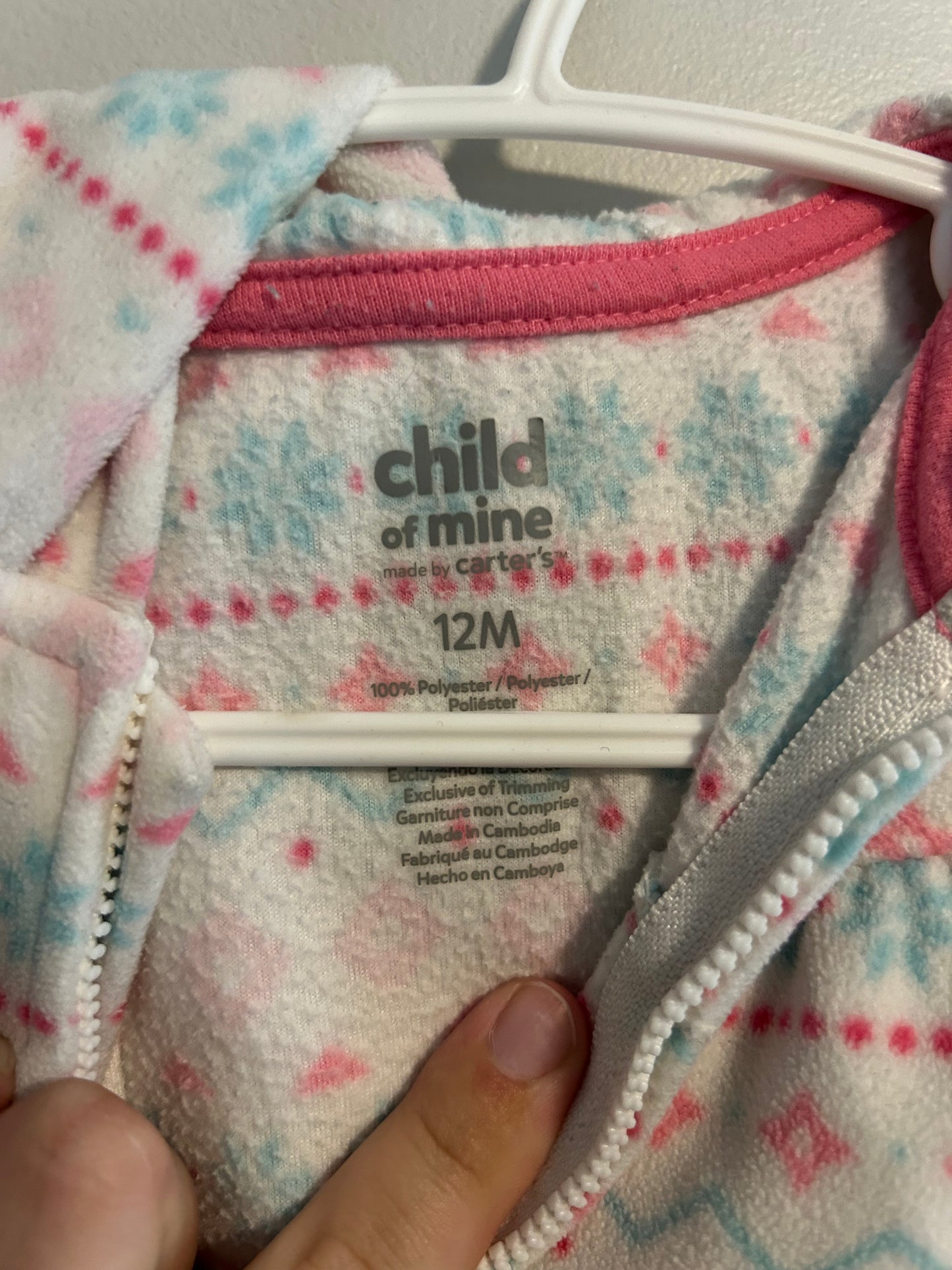 Carters 12m pink & blue Aztec fleece sweater romper