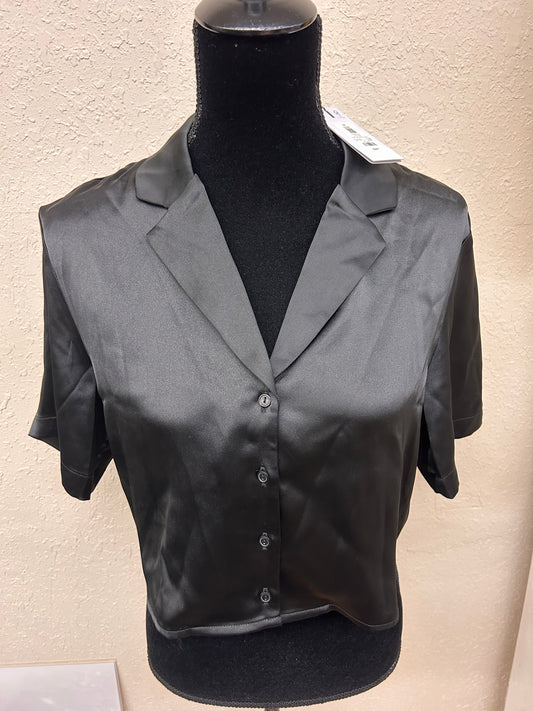 NEW dynamite medium black satin button up crop shirt