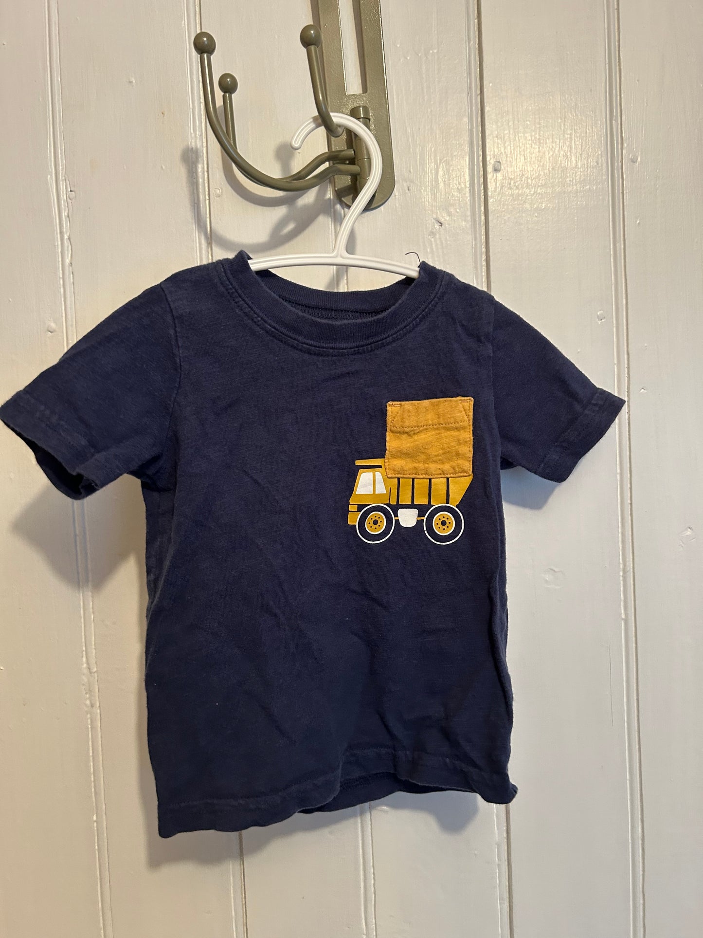 Carters 12m navy & yellow truck pocket tshirt