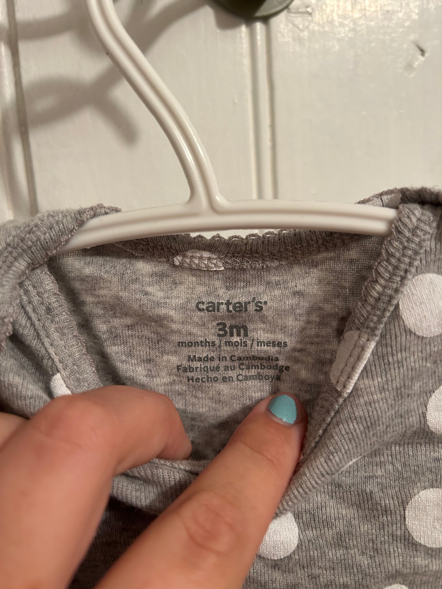 Carters 3m grey & white polka dot onesie