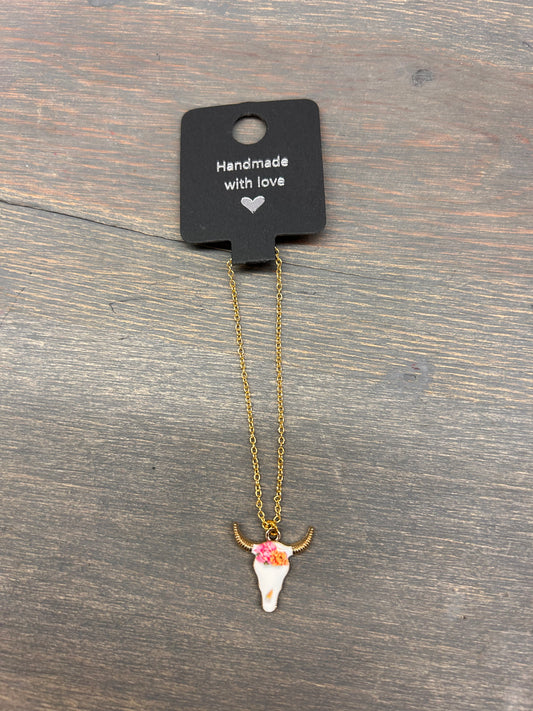 Rose bull skull necklace