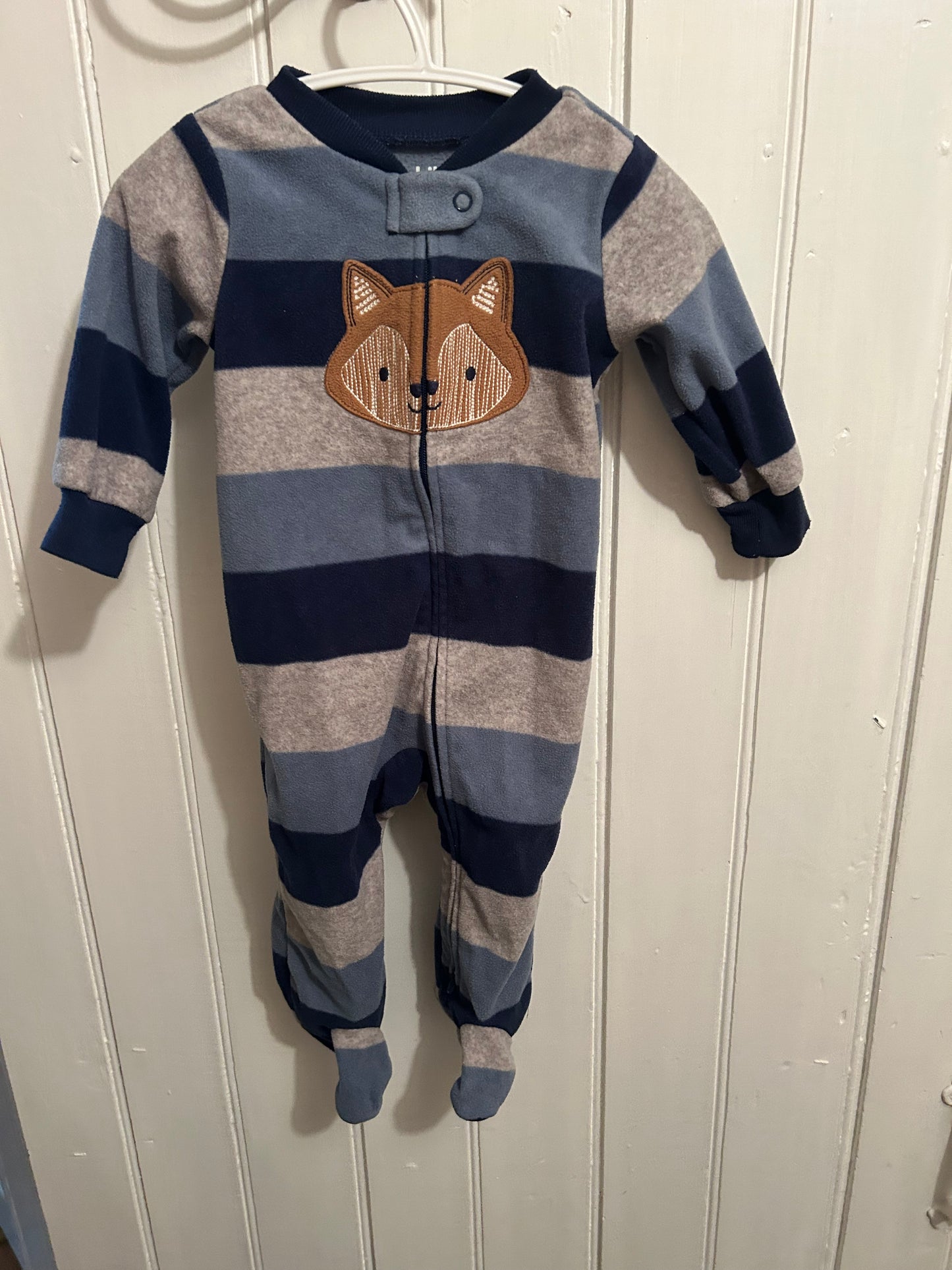 Carters 3/6m blue striped fox fleece sleeper