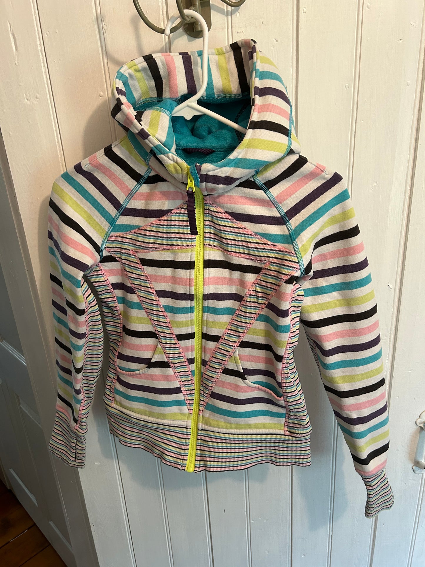 Ivivva girls 12 rainbow striped zip up scuba hoodie