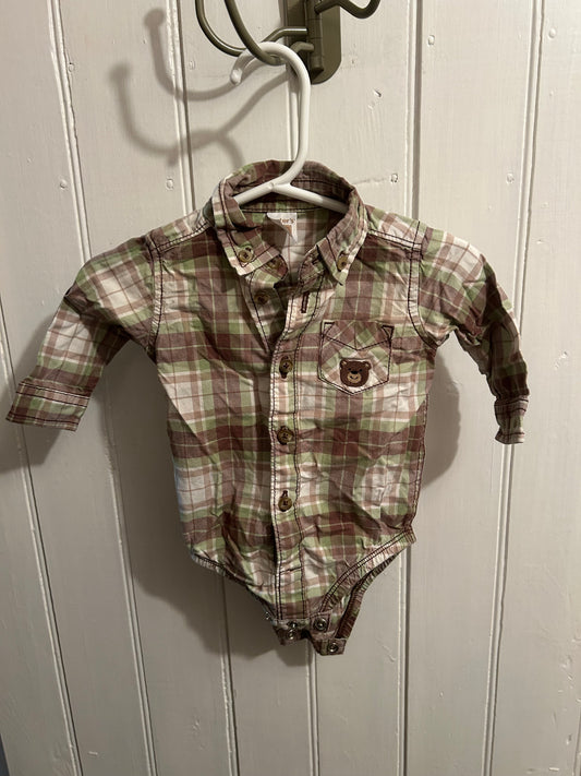 Carters 3m brown & green plaid onesie