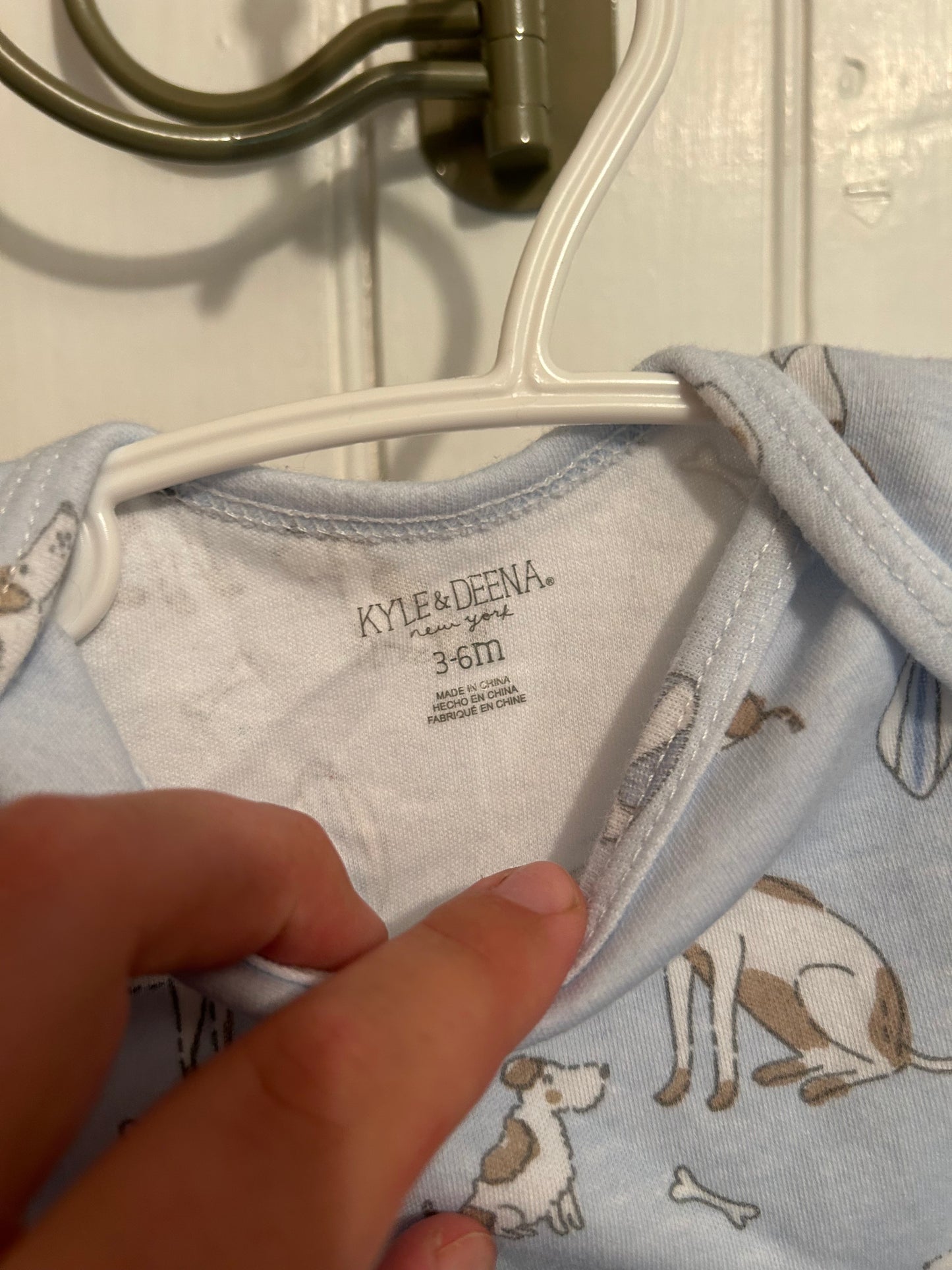 Kyle & Deena 3/6m blue dog onesie