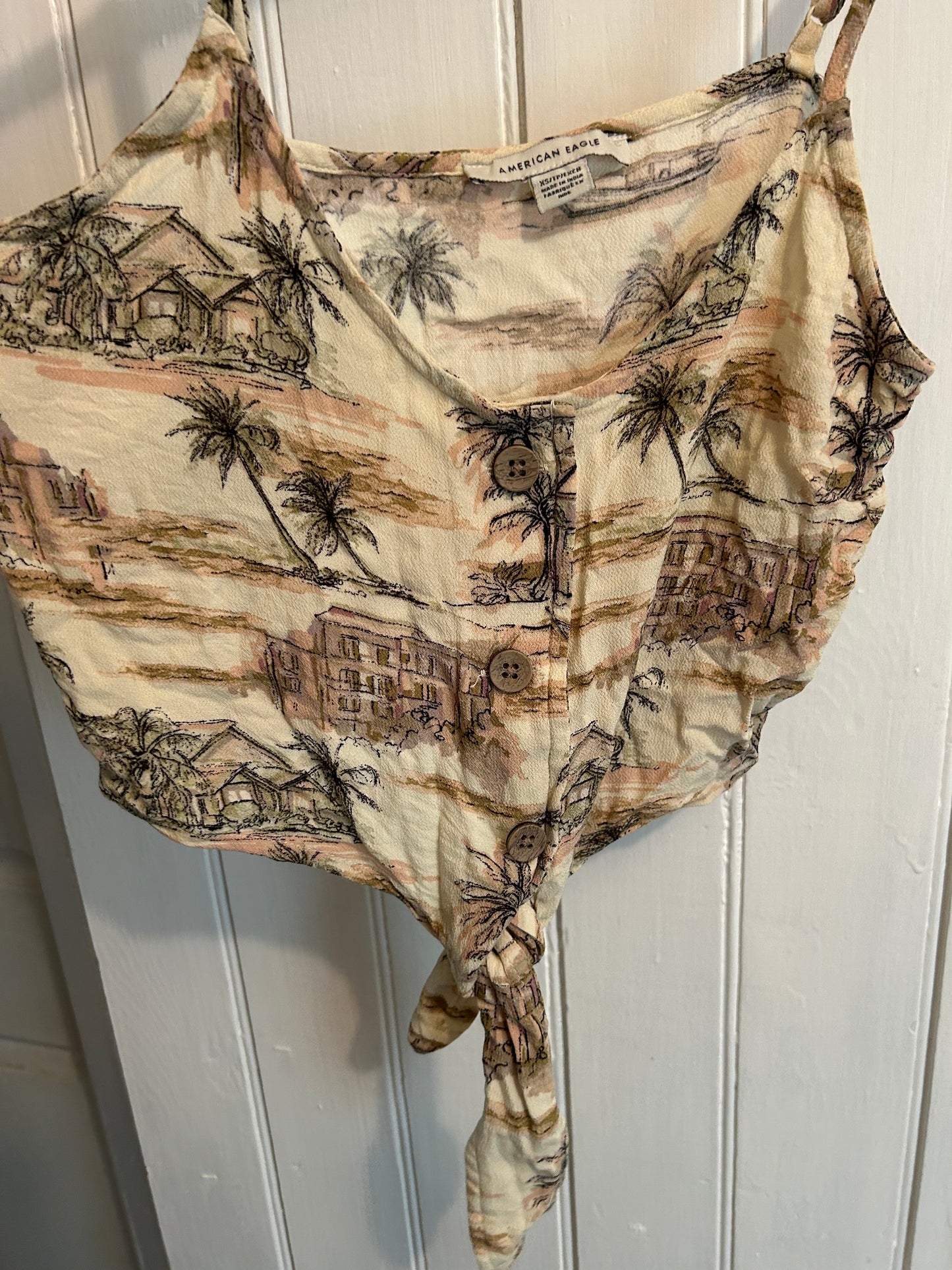 American eagle xs tan Hawaiian crop top