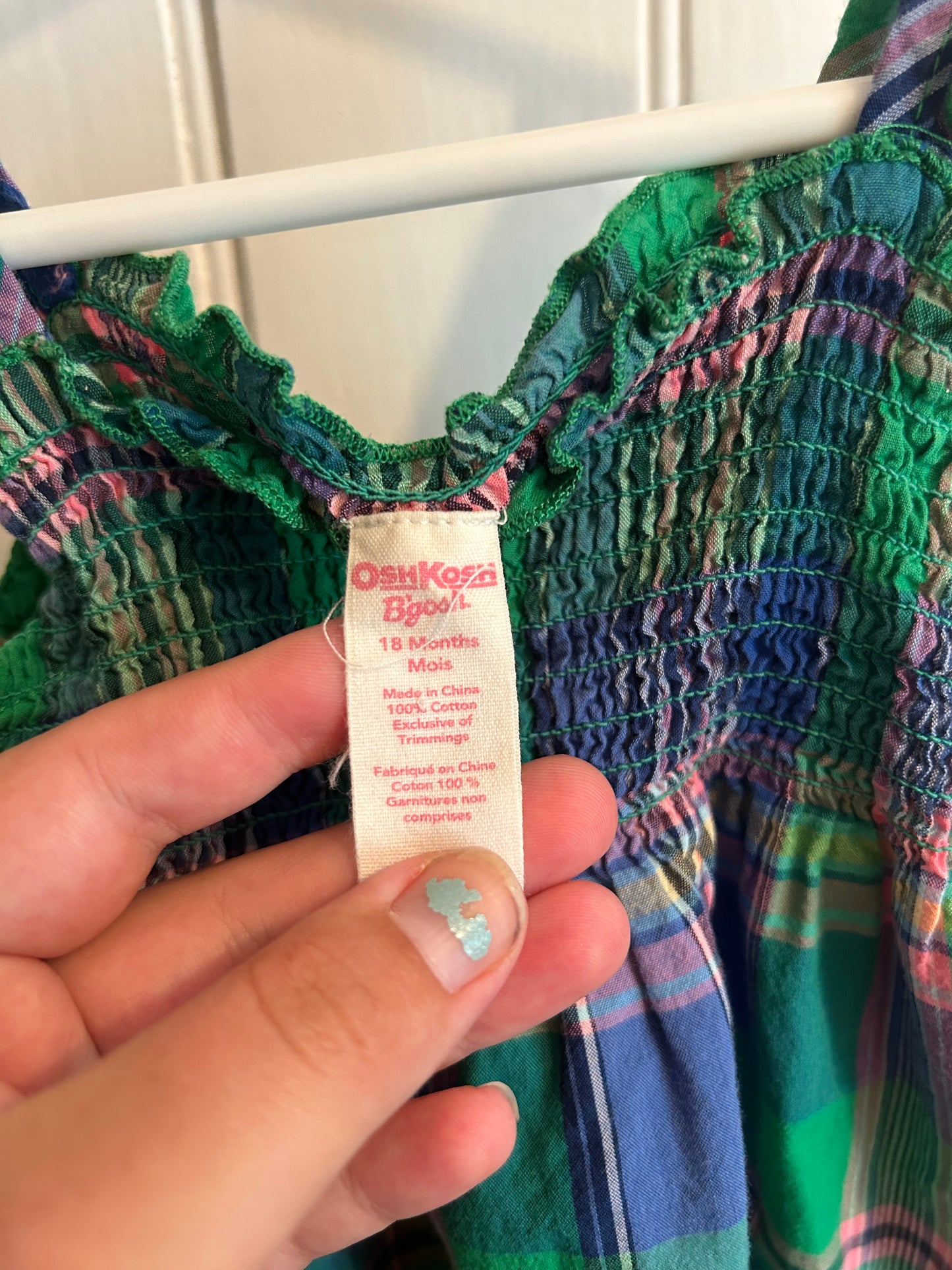 Oshkosh 18m green, pink & blue plaid dress
