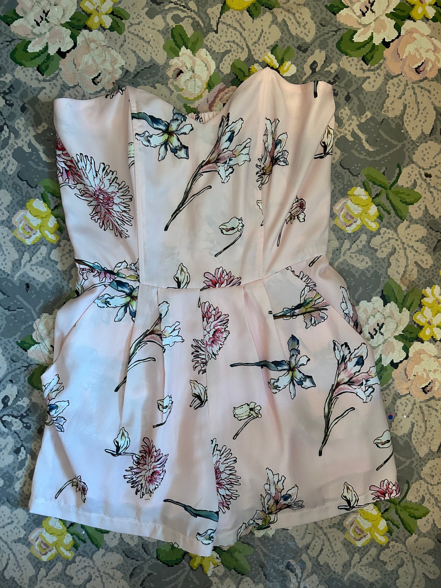 Molly bracken medium pink floral strapless romper
