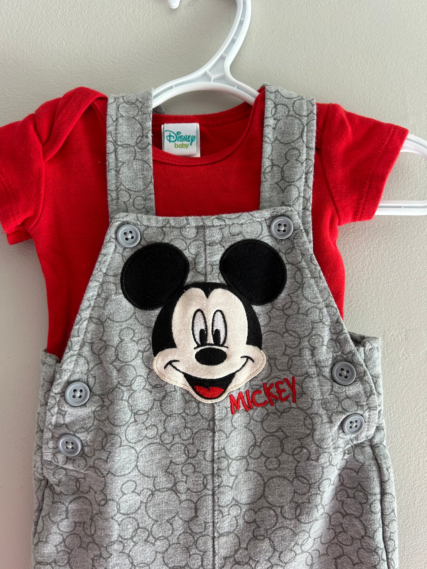 Disney 3m red & grey Mickey overalls set
