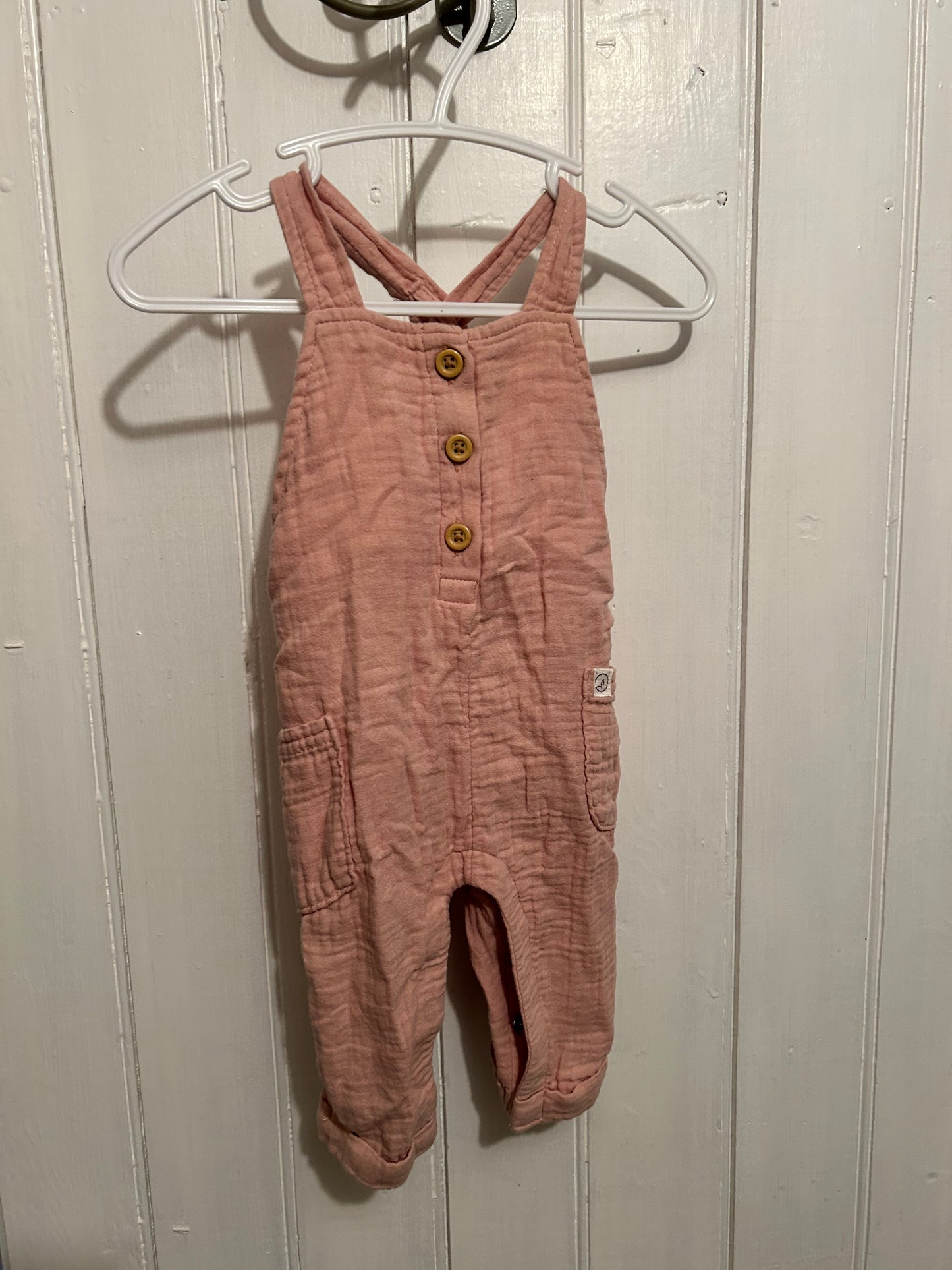 Little organics carters 3m pink muslin overalls