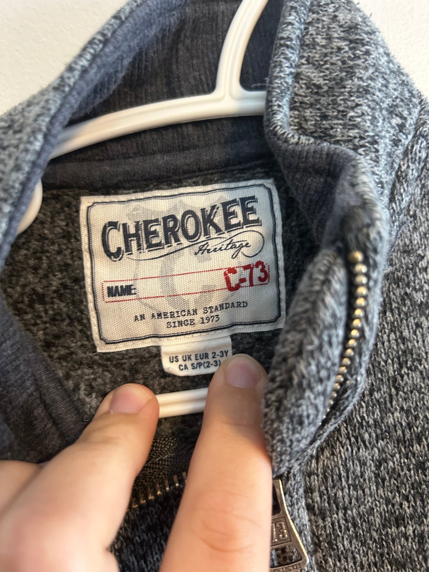 Cherokee 2/3t grey zip up sweater
