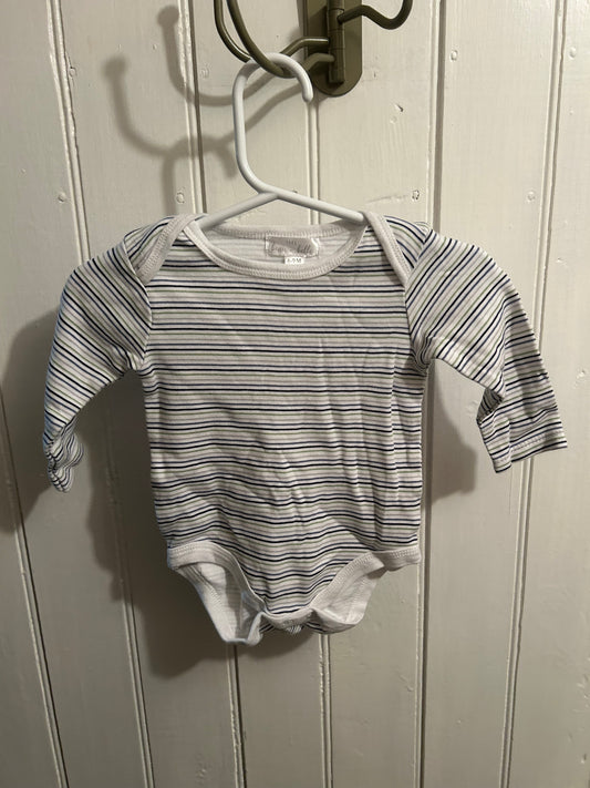 Beau & Bella 6/9m green & blue striped onesie