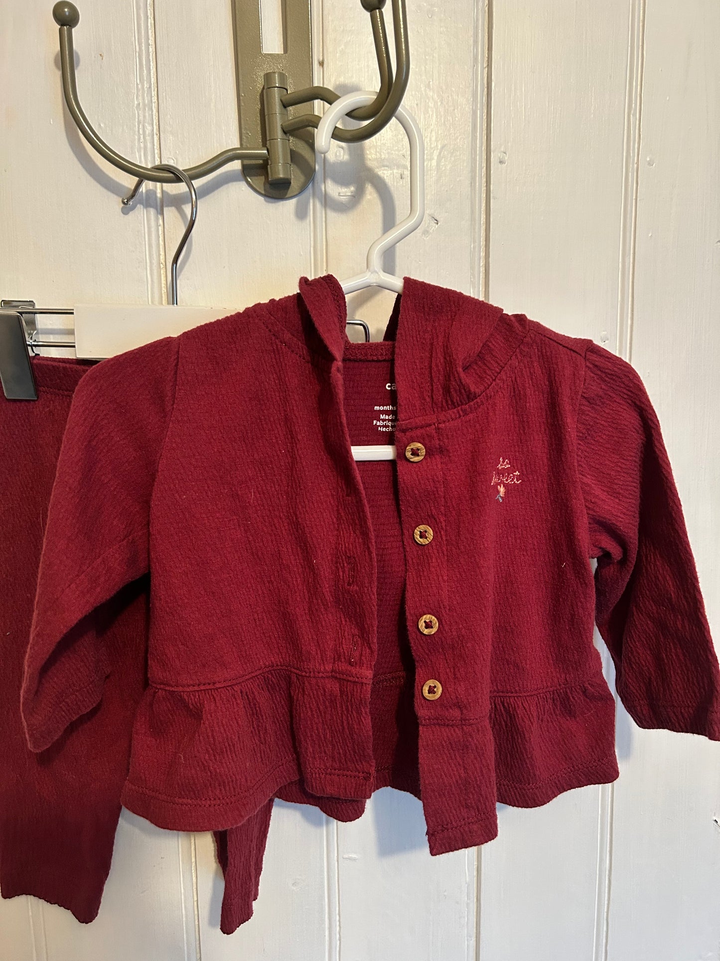 Carters 6m burgundy floral cardigan & leggings set