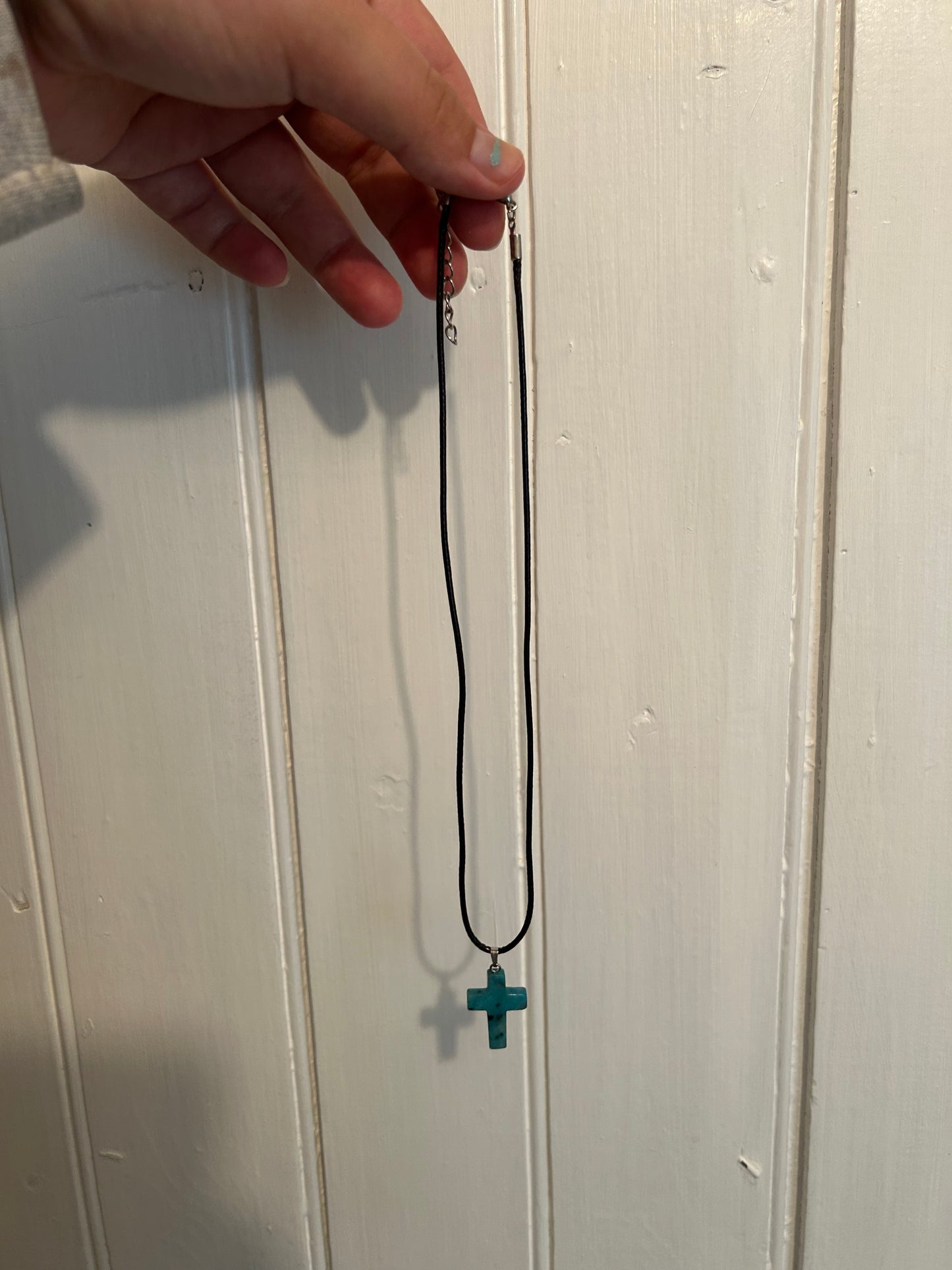 Handmade teal cross gemstone necklace