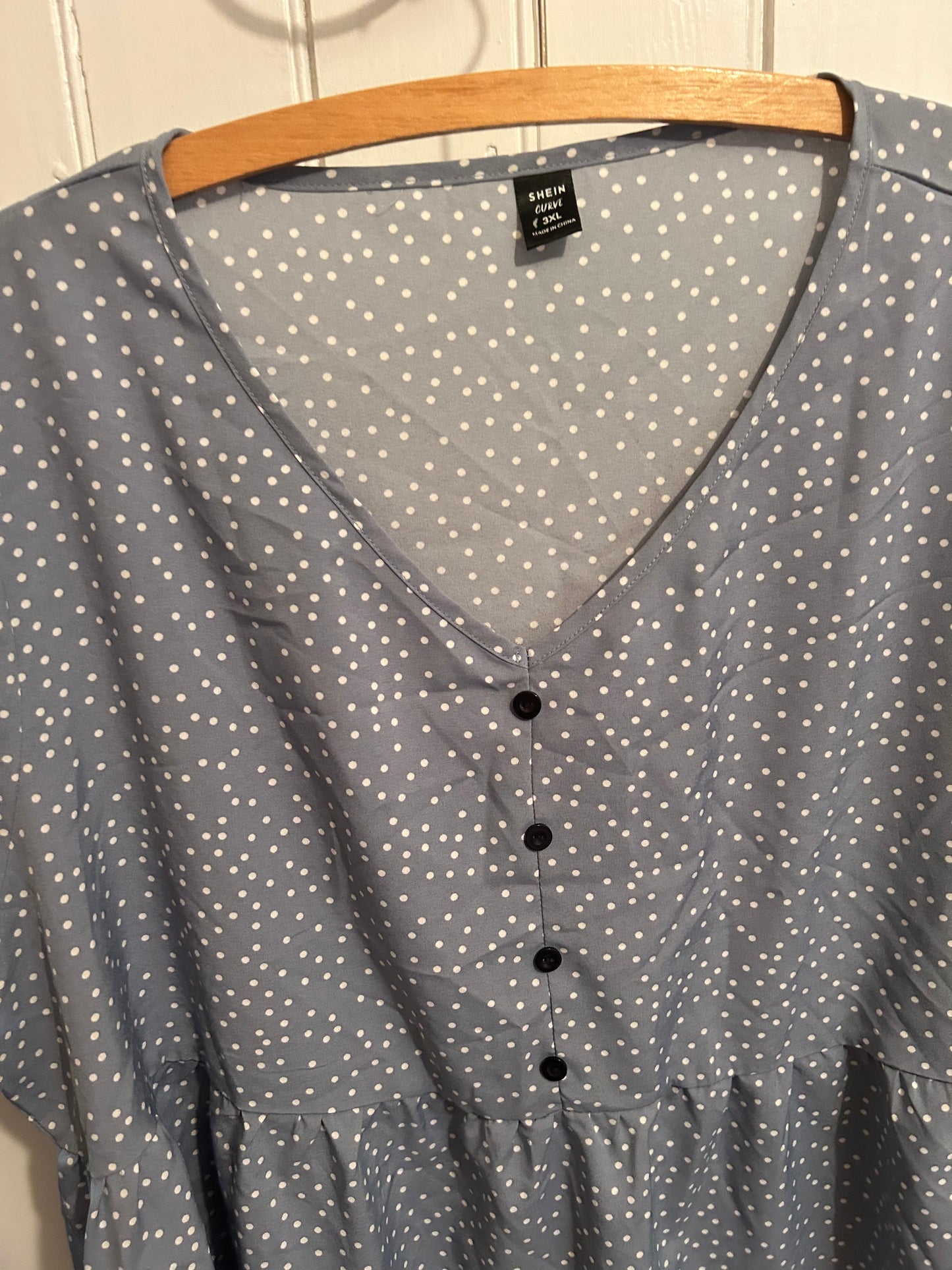 Shein 3x blue polka dot peplum top