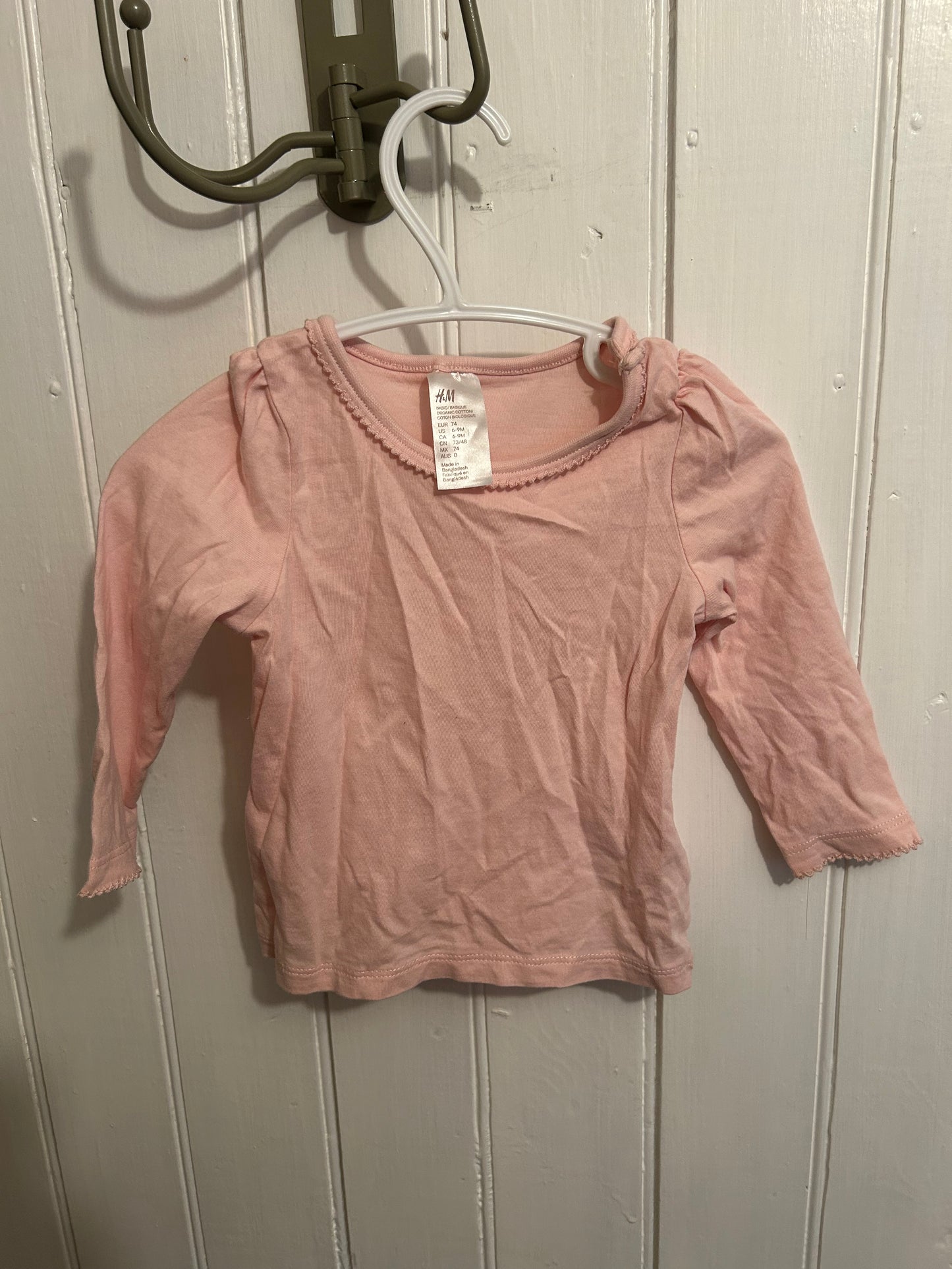 H&M 6/9m pale pink long sleeve shirt