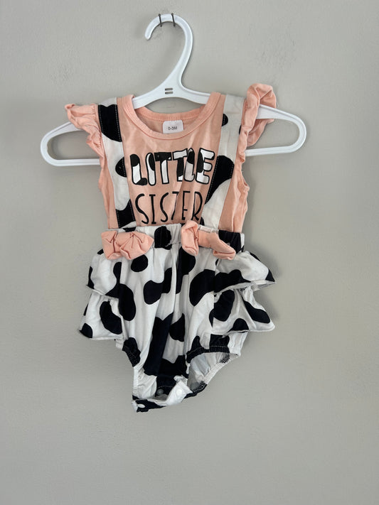 0/3m little sister cow romper