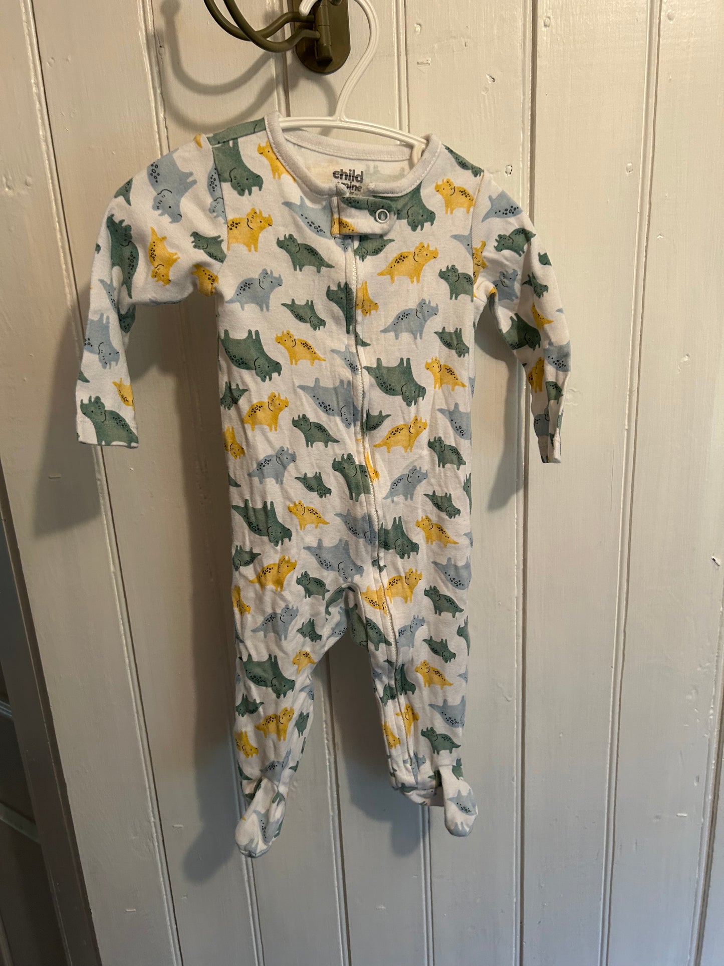 Carters 3/6m yellow, blue & green Dino zip up sleeper