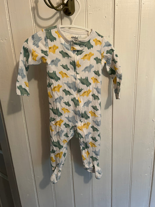 Carters 3/6m yellow, blue & green Dino zip up sleeper