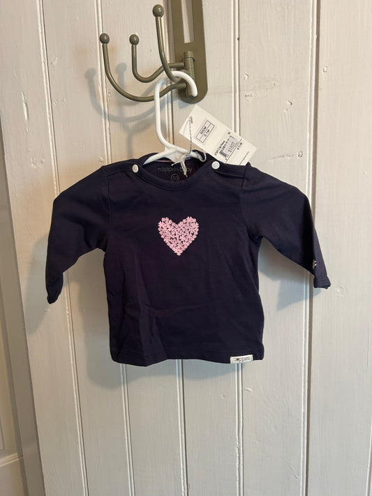 NEW Noppies 0/1m navy & pink floral heart long sleeve top