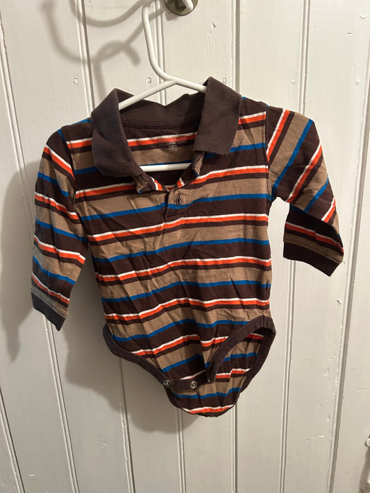 Nevada 12m brown striped collard onesie