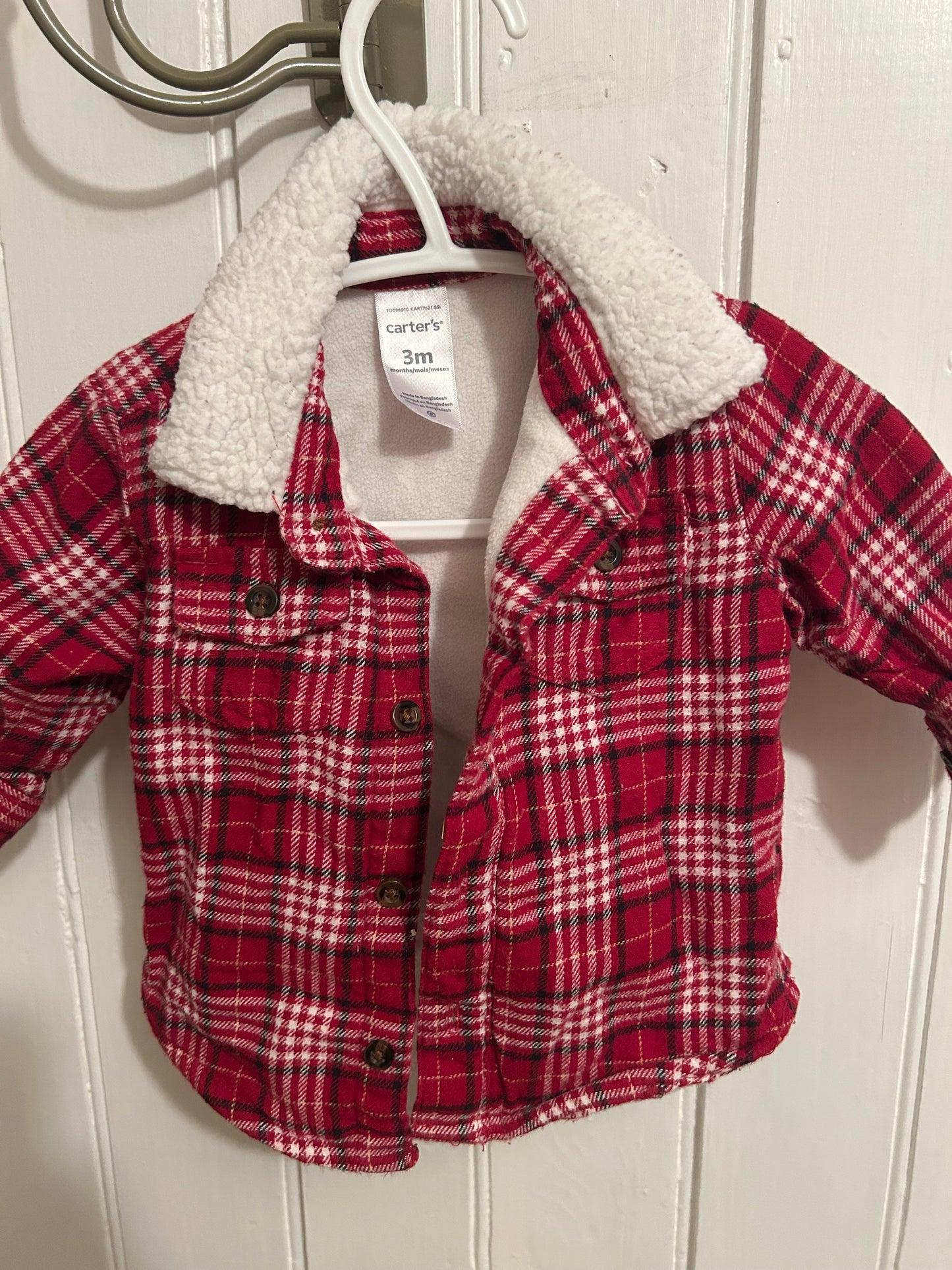 Carters 3m red plaid fleece lined Shacket