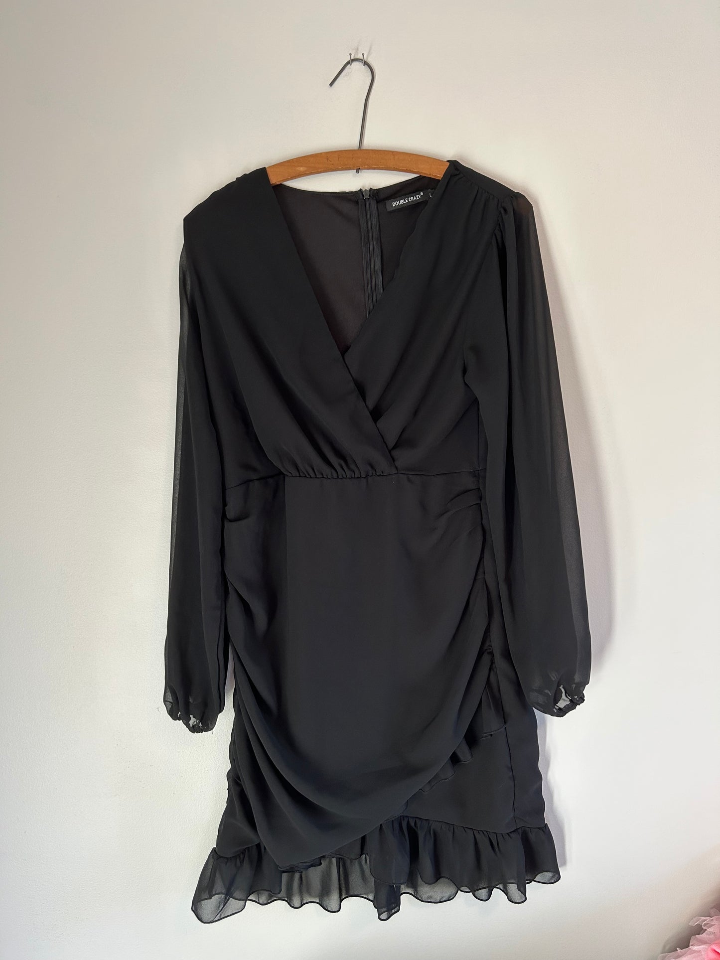 Double crazy large black vneck long sleeve bodycon dress