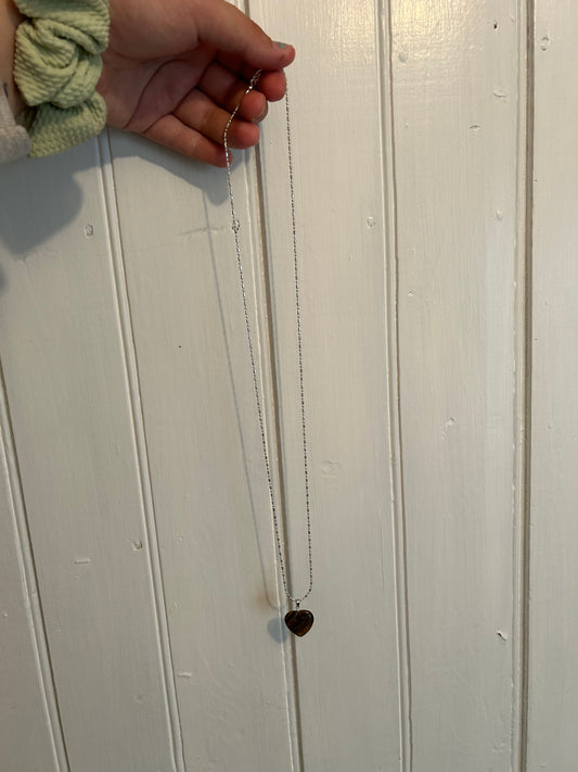 Handmade brown heart gemstone pendant necklace