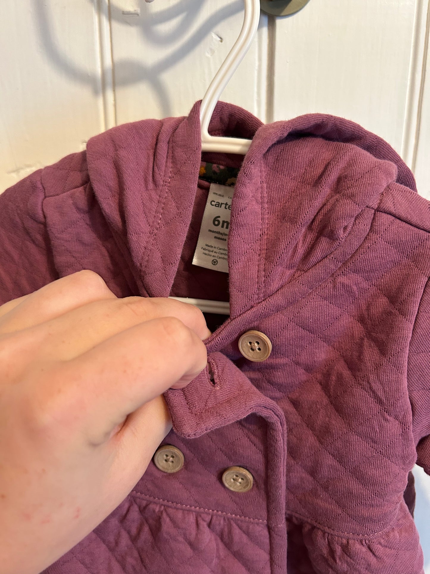 Carters 6m purple quilted cardigan