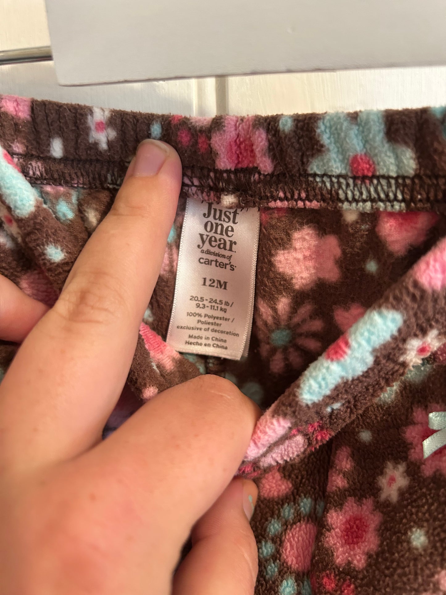 Carters 12m blue & pink floral fleece pants