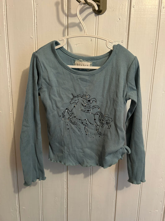 Btween 4/5 blue ribbed horse shirt