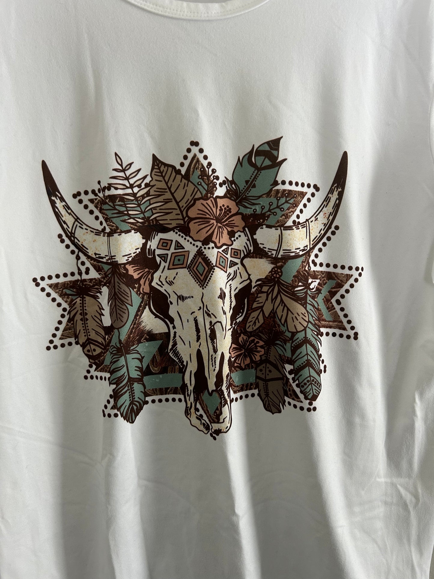 Large white Aztec bull graphic T-shirt