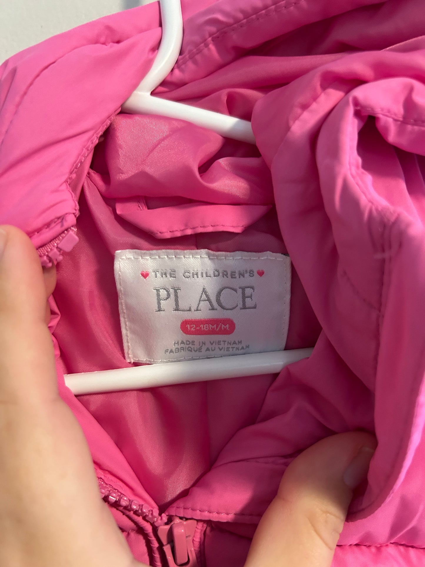 The children’s place 12/18m pink puffer winter jacket