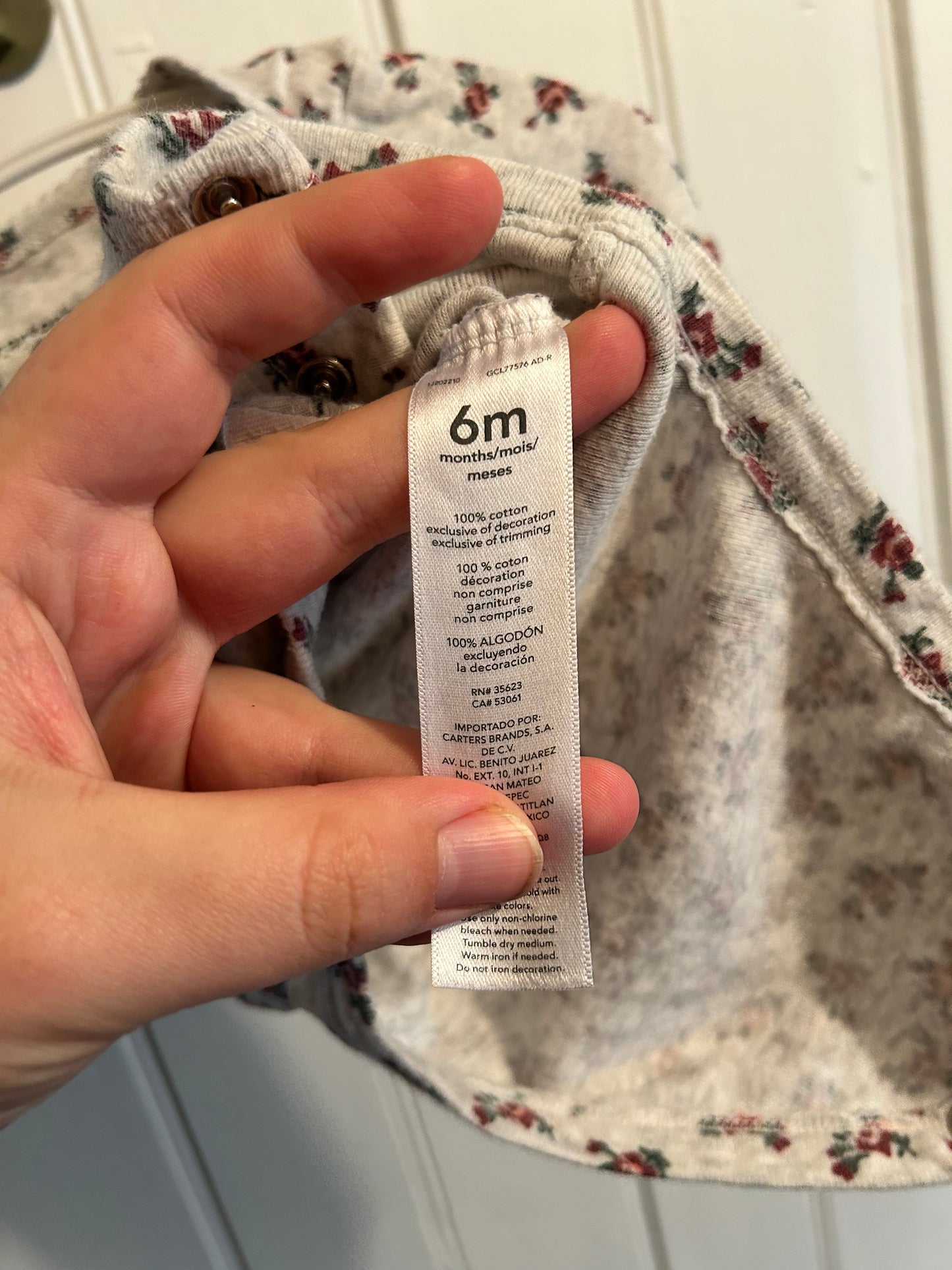 Carters 6m grey & pink floral onesie