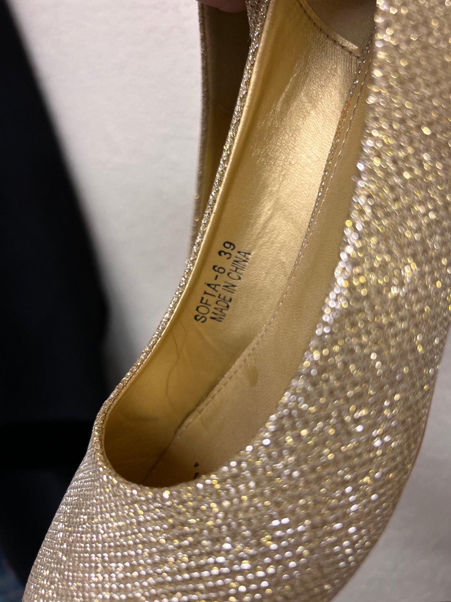 Steps 6 gold glitter wedge heels