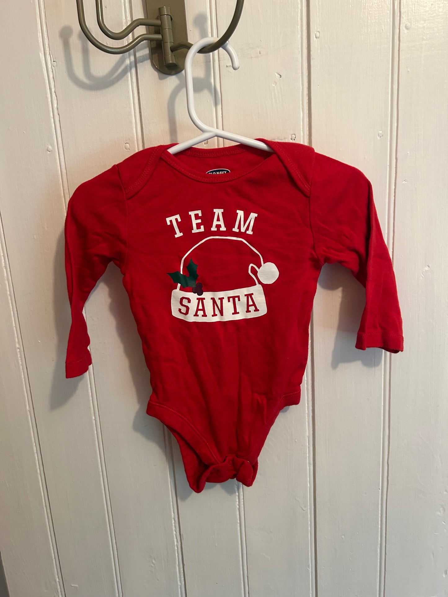 Old navy 6/12m red team Santa onesie