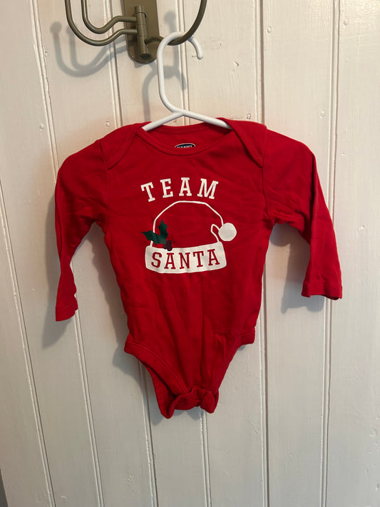 Old navy 6/12m red team Santa onesie