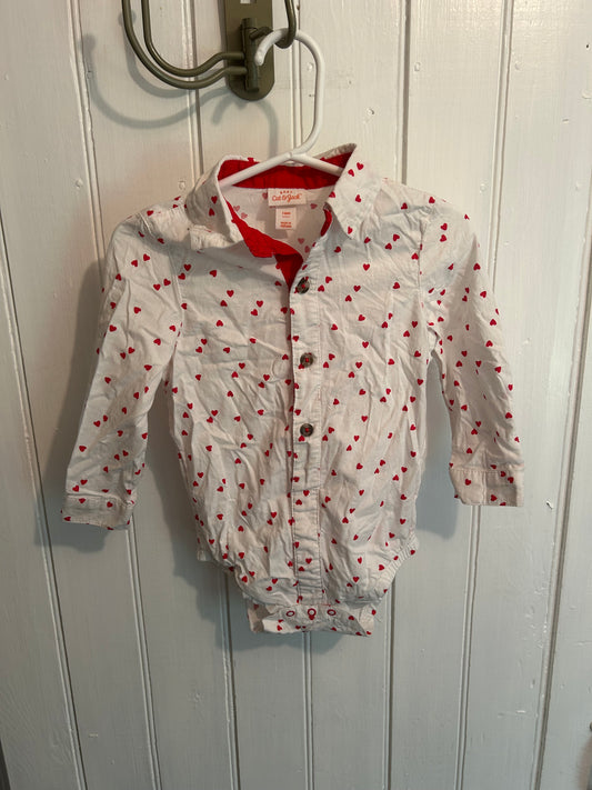 Cat & Jack 18m red heart button up onesie