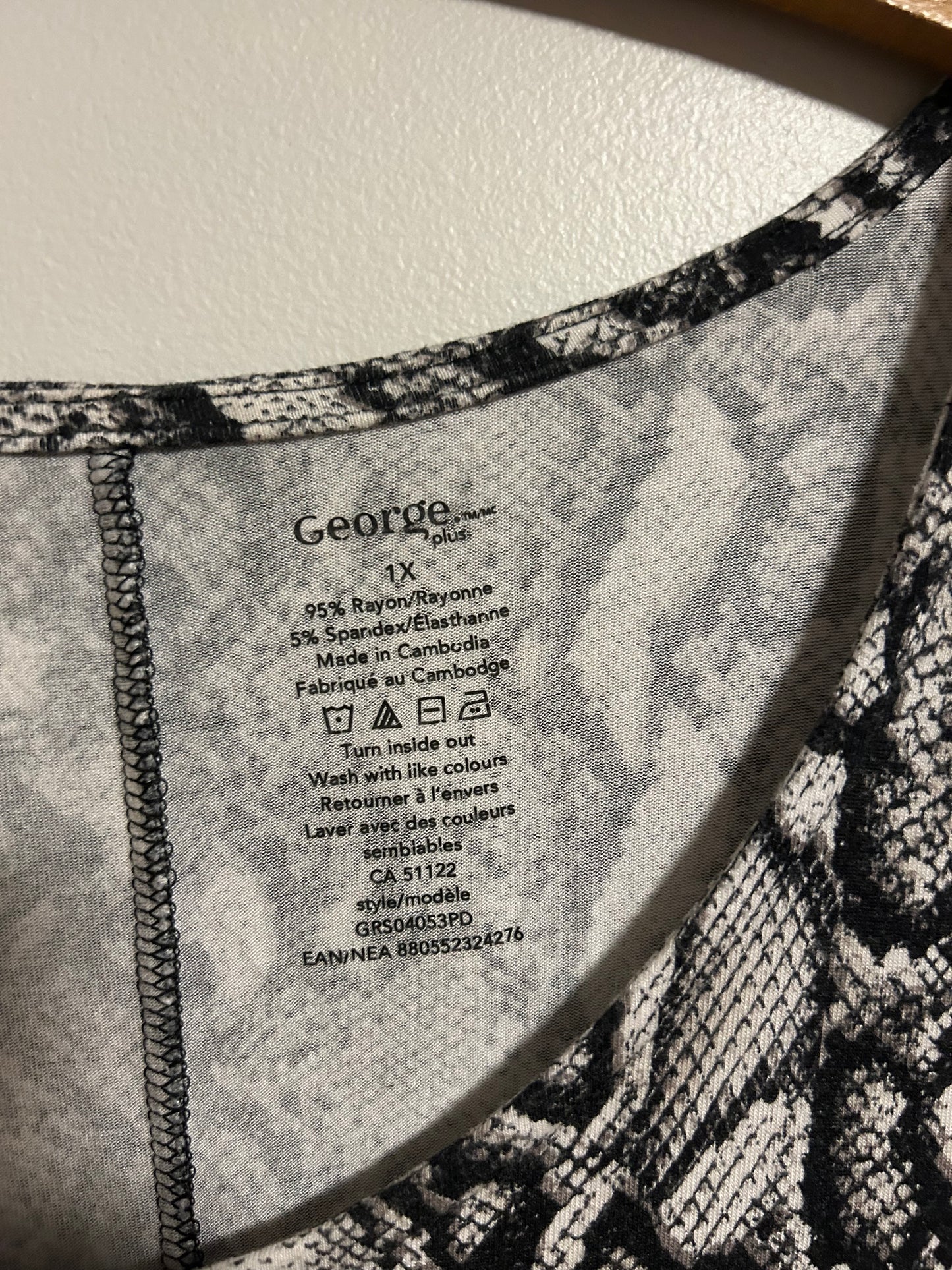 George 1x black snake print dress