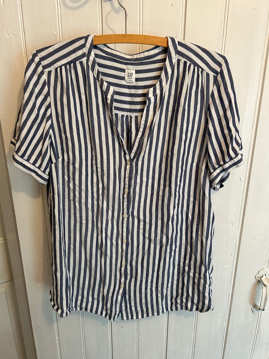 Gap maternity large navy & white striped button up top