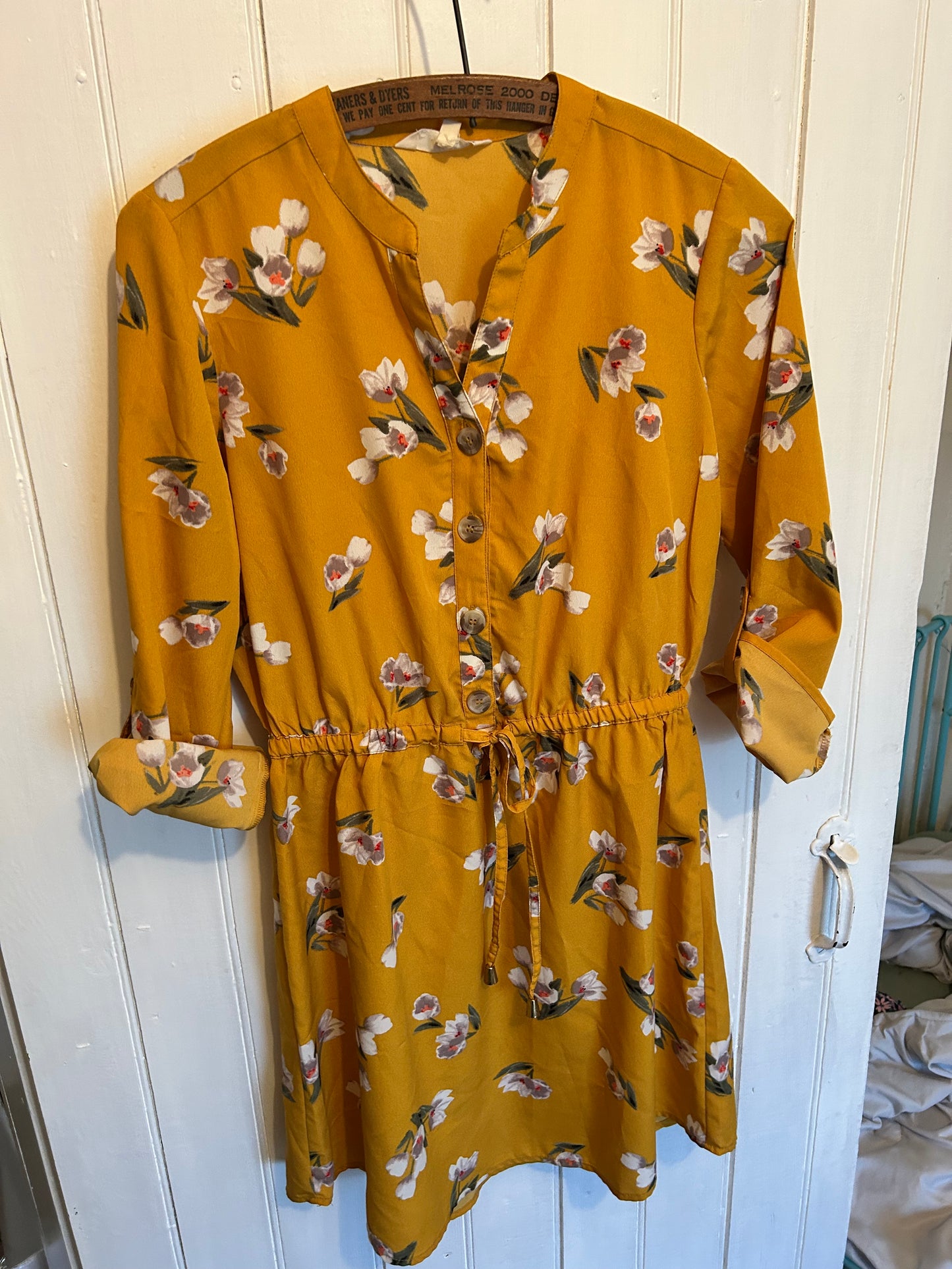 Mint of blush small yellow floral button down dress