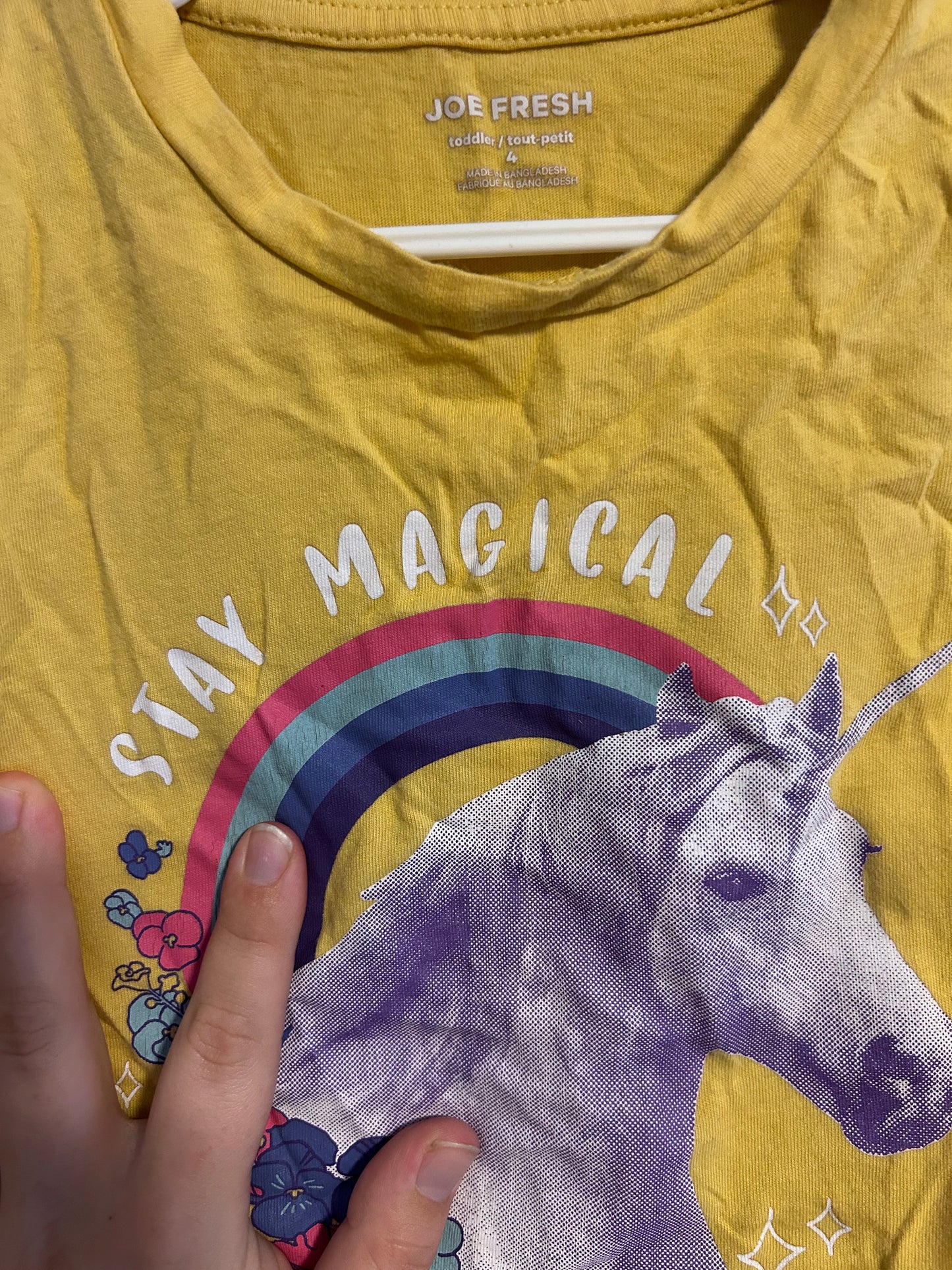 Joe fresh 4t yellow unicorn long sleeve shirt