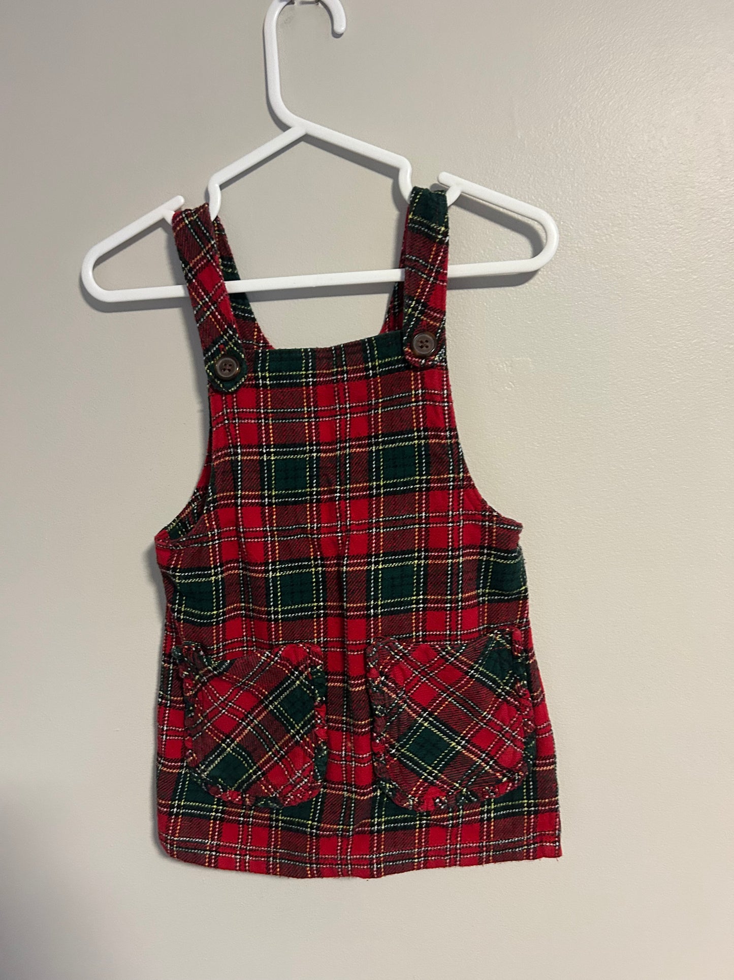 Joe fresh 2t red & green plaid skirted overalls