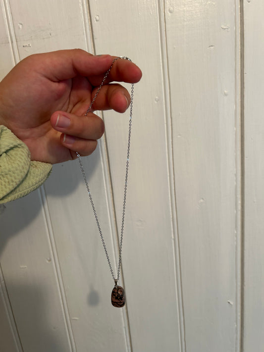 Handmade black & pink square gemstone necklace